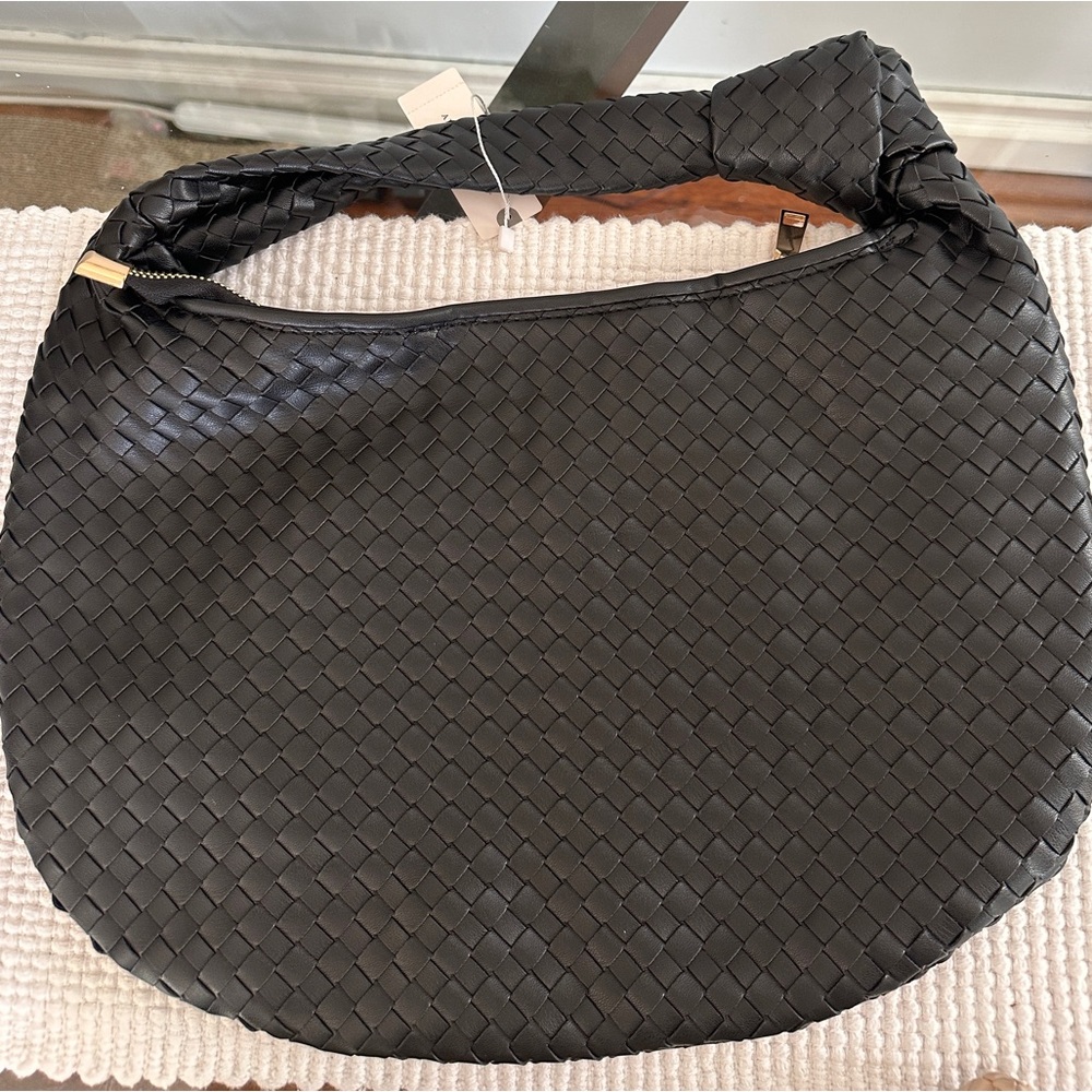 Anthropologie Brigitte weave satchel knot handle black medium size nwt